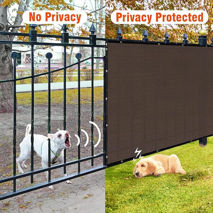 iCover 5x50ft Privacy Screen Fence, Outdoor Fencing Panels, Garden Windscreen Mesh Shade Sail Net Barrier, Include Reinforced Bindings and Brass Grommets Cable Zip Ties, Brown
