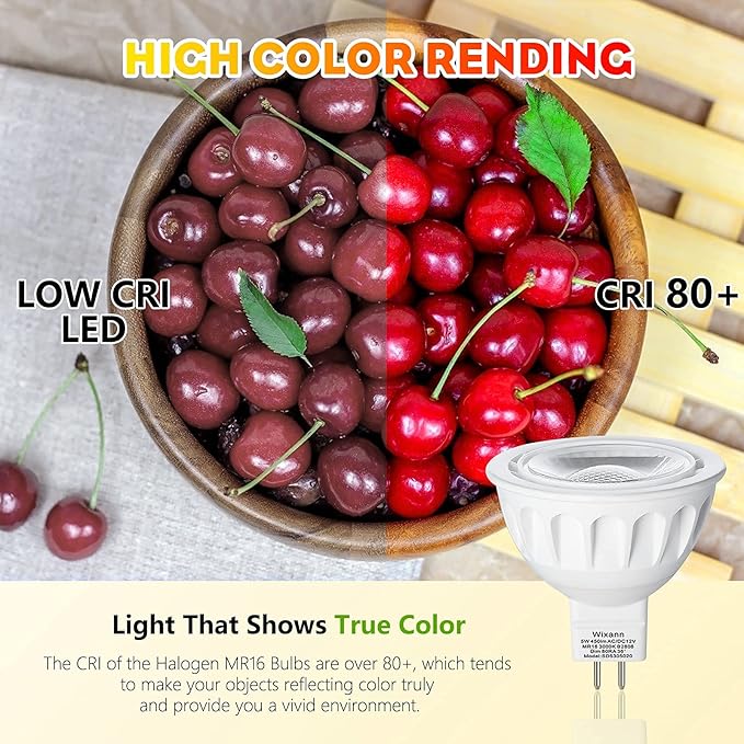 Wixann MR16 LED Bulbs Dimmable, 5W 3000K Soft Warm White, 450LM, 12-Volt Gu5.3 Bi-Pin Base, 40 Degree Spot Lighting for Indoor. 6 Pack