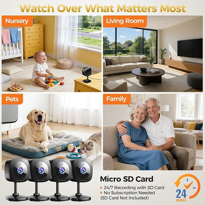 ZEEPORTE 2K Indoor Cameras for Home Security - Baby Monitor and Dog Pet Camera with Motion Detection, 2-Way Audio, Night Vision, Siren, Wired Security Camera - Works with Alexa (4-Pack)