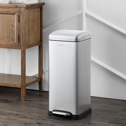 happimess HPM1007D Betty Retro 8-Gallon Step-Open Trash Can with Soft-Close Lid, Fingerprint Resistant, Modern, Minimalistic for Home, Kitchen, Laundry Room, Office, Bedroom, Bathroom, Chrome