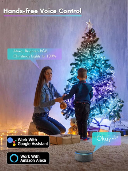 BrizLabs Smart Fairy Lights, 66ft 200 LED July 4th Lights Work with Alexa & Google Home, Patriotic Fairy Light Red White & Blue String Lighting Green Wire for 4th of July Christmas Halloween Party