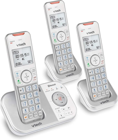 VTech VS112-37 DECT 6.0 Bluetooth 3 Handset Cordless Phone for Home with Answering Machine, Call Blocking, Caller ID, Intercom and Connect to Cell (Silver & White)