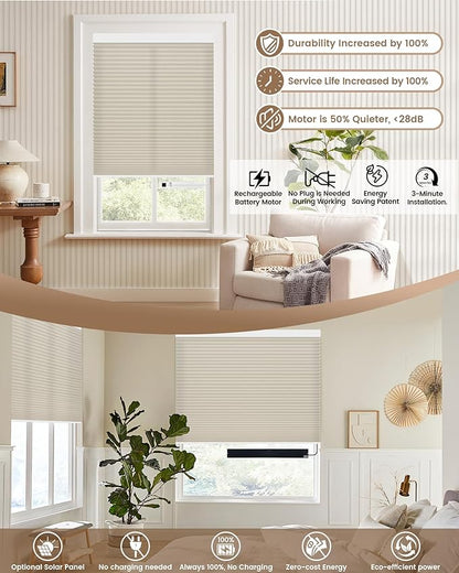 Kincmo Motorized Cellular Shades, Custom Motorized Blinds with Remote, Cordless Smart Electric Honeycomb Blinds Work with Apple HomeKit, Alexa, Google (75%-Blackout-Single-Cell Beige)