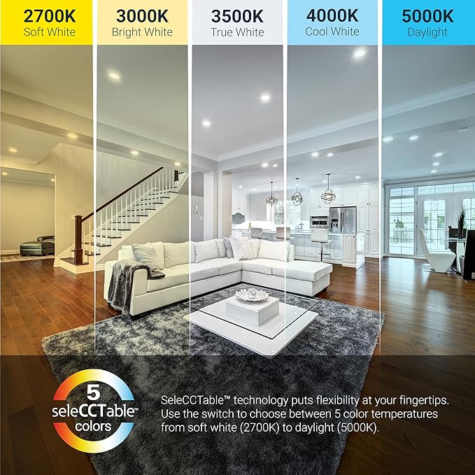 HALO HLBT 6 Pack 4 in LED Recessed Lights Slim Trim Retrofit Selectable Color Temperature 2700K, 3000K, 3500K, 4000K, 5000K Dimmable Indoor Outdoor Wet Location HLBT407FS5-6pk