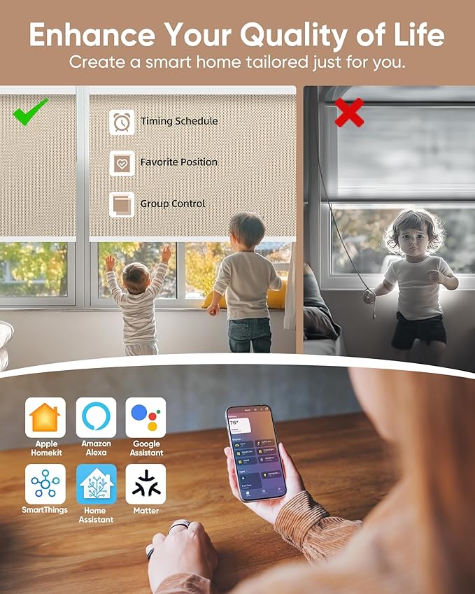 Motorized Blinds with Remote: Kincmo 100% Blackout Roller Shades Work with Apple Homekit,Alexa,Google Home, Customized Electric Blinds with App,Voice Control (100% Blackout Essential Stone)