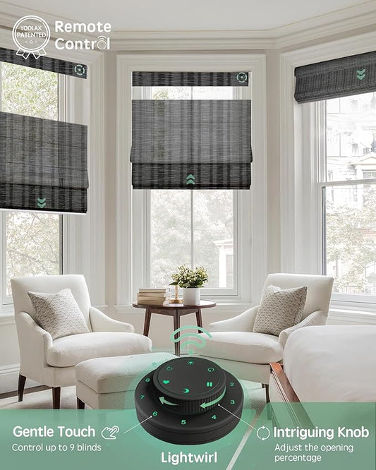 Yoolax Smart Top Down Bottom Up Roman Shades, Motorized Roman Shades with Remote, Light Filtering Smart Blinds Work with Alexa, Google, Apple Homekit for Living Room, Customized (Strip Dark Grey)