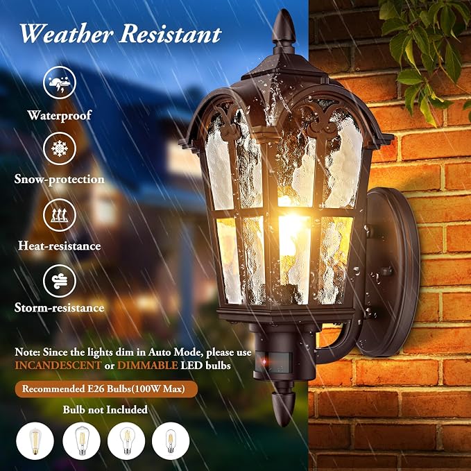 BesLowe 2-Pack 16” Large Motion Sensor Outdoor Wall Lights, Brown