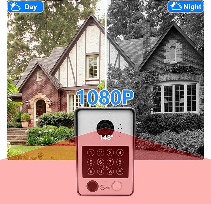 7-Inch Smart Video Intercom System,1080P HD Wired Doorbell with Touchscreen Monitor,Fingerprint, RFID & PIN Unlock,Tuya Smart App Control,Ideal for Homes, Villas & Apartments (1 doorbell + 4 Monitor)