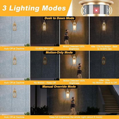 20" Motion Sensor Outdoor Light, Dusk to Dawn Farmhouse Porch Wall Lanterns