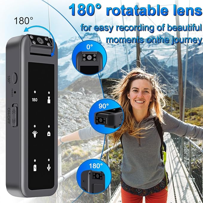 Amyway 64GB Mini Body Camera,1080P Wearable Patrol Video Recording Camcorder with IR Night Vision, 5-Hour Battery & 180° Rotating Lens – Small Wearable Cam for Security, Police, and Outdoor Use