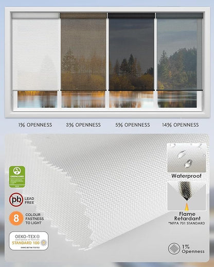 Yoolax Motorized Solar Shade Romote Control Light Filtering Roller Blinds Transparent Sight Auto Window Blinds (90% Blackout White)