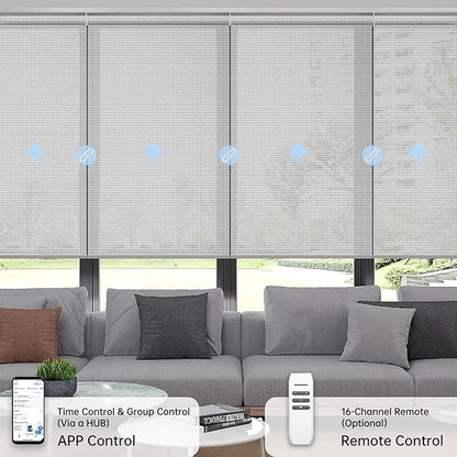 Motorized Coupled Shades, Falme Resistant Smart Solar Shades for Large Windows Automatic Blinds Compatible with Alexa, Electric Roller Blinds Customized for Home Office(5% Openness Grey)