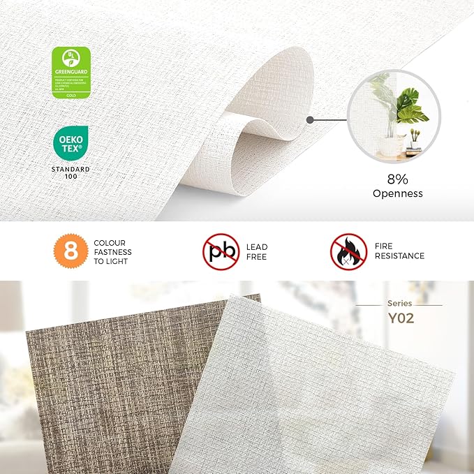 HeyBlinds Motorized Solar Shades with Remote, Light Filtering Mesh Roller Shades, Flame Retardant Smart Blinds, UV Blocking, Alexa Google HomeKit Compatible, Custom Size (Vintage Ivory-8% Openness)