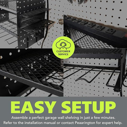 Pearington Modular Pegboard Rack, Power Tool Organizer with Battery Charging Station, Power Strip, 4-Layer Wall Mount Drill Holder