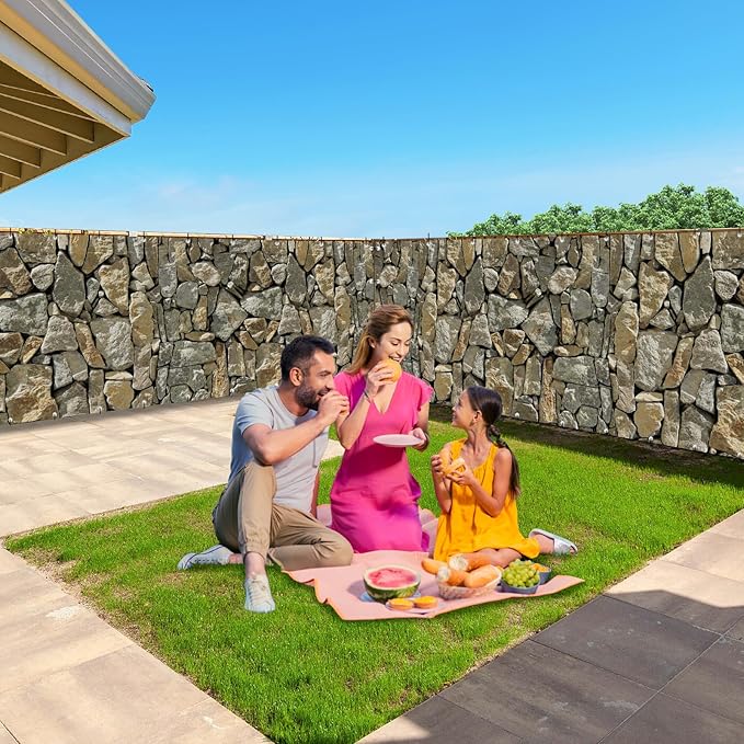 Shade&Beyond 4' X 7' Privacy Fence Screen Customized 450 GSM PVC Printed Privacy Fence with Zip Ties for Courtyards, Pools, Balconies-Stone