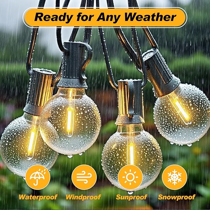 50-Pack G40 LED Replacement Light Bulbs Bulk Shatterproof 0.6W E12 Base 2700K Warm White Bulbs for Commercial Outdoor String Lights Party