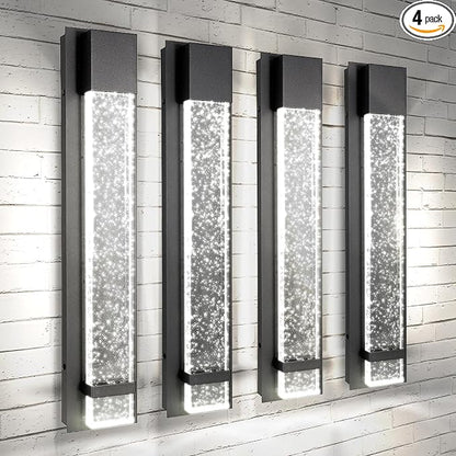 ASD LED 24" Bubble Glass Wall Light Fixture, Outdoor & Indoor Seeded Sconce | 3CCT, Waterproof, Dimmable, ETL Listed | 20W 600LM 3000-5000K 100-277V | Exterior Lantern, Porch Lighting | Black, 4 Pack