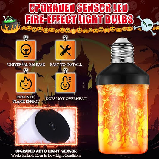 VIHOSE Upgraded Dusk to Dawn LED Flame Light Bulbs Outdoor,E26 Flickering Light Bulbs with Upside Down Effect, Fire Bulb for Christmas Halloween Patio Porch Outdoor Decor, 25, 000 Hours, 2 Pack