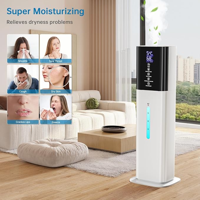 Humidifier Large Room Bedroom, 8L/2.1Gal Top Fill Cool Mist Humidifiers with Humidistat, 3-Speeds, 48H Runtime, Quiet Sleep Mode, Night Light, 12H Timer, 360° Nozzle & Aroma Diffuser for Baby, Plants