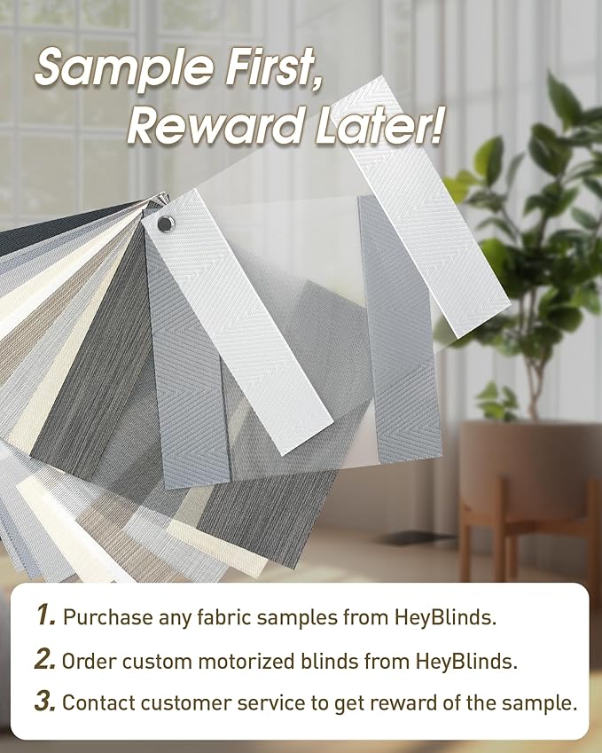 HeyBlinds Motorized Zebra Shades for Indoor Windows, Roller Shades with Customized Size, Electric Cordless Blinds Compatible with Alexa Google Home and Apple Home (Zebra Blinds Fabric Samples)
