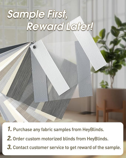 HeyBlinds Motorized Zebra Shades for Indoor Windows, Roller Shades with Customized Size, Electric Cordless Blinds Compatible with Alexa Google Home and Apple Home (Zebra Blinds Fabric Samples)