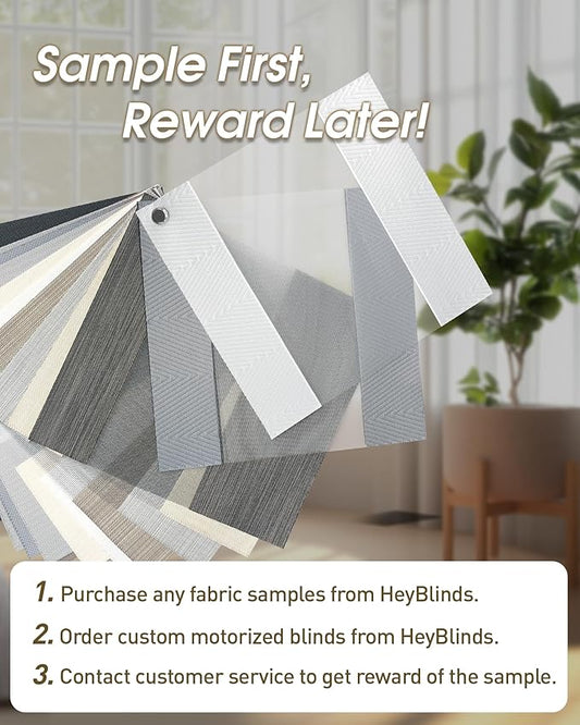 HeyBlinds Motorized Zebra Shades for Indoor Windows, Roller Shades with Customized Size, Electric Cordless Blinds Compatible with Alexa Google Home and Apple Home (Zebra Blinds Fabric Samples)