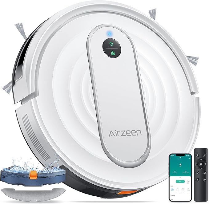 Airzeen Robot Vacuum and Mop - 4000Pa Powerful Suction, APP/Alexa Control, 3-in-1 Cleaning Solution with Auto Self-Charging, Perfect for Pet Hair, Carpets, and Hard Floors