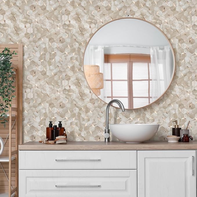10 Sheets Beige Slate Hexagon Peel and Stick Backsplash for Kitchen Wall, Heat Resistant Stick on Backsplash PVC Smart Tiles, Waterproof Peel and Stick Wall Tiles for Bathroom
