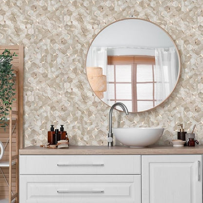 10 Sheets Beige Slate Hexagon Peel and Stick Backsplash for Kitchen Wall, Heat Resistant Stick on Backsplash PVC Smart Tiles, Waterproof Peel and Stick Wall Tiles for Bathroom