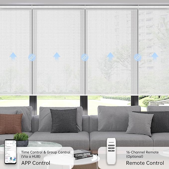 Motorized Coupled Shades, Falme Resistant Smart Solar Shades for Large Windows Automatic Blinds Compatible with Alexa, Electric Roller Blinds Customized for Home Office(5% Openness White)