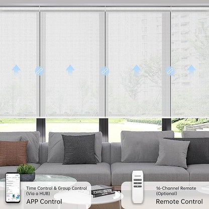 Motorized Coupled Shades, Falme Resistant Smart Solar Shades for Large Windows Automatic Blinds Compatible with Alexa, Electric Roller Blinds Customized for Home Office(5% Openness White)