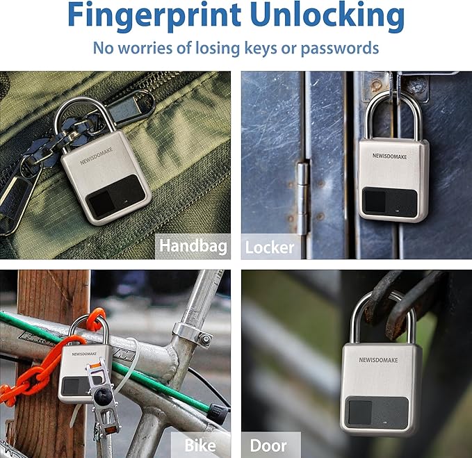 Fingerprint Padlock, Smart Padlock with USB Charging Support, Fingerprint Lock, Biometric Lock Suitable for Luggage, Bookcase, Suitcase, Backpack, Bike, School Locker, Gym Locker Lock(Gold)