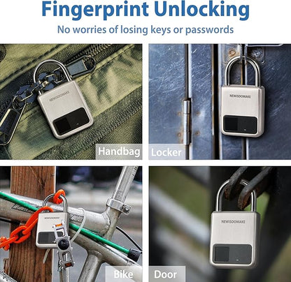 Fingerprint Padlock, Smart Padlock with USB Charging Support, Fingerprint Lock, Biometric Lock Suitable for Luggage, Bookcase, Suitcase, Backpack, Bike, School Locker, Gym Locker Lock(Gold)