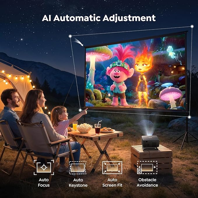 Smart Projector [Google TV 14.0 & Dolby & 4K Support] with WiFi and Bluetooth HDR10,Portable Mini Movie Short Throw Projector Outdoor with Built-in Apps Auto Focus Keystone for Home Bedroom Ceiling