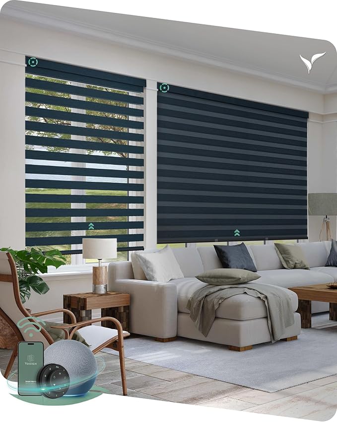 Yoolax Motorized Blinds with Remote, Motorized Zebra Shades Compatible with Alexa, Privacy Motorized Blinds, Zebra Shades for Windows Custom Size(V-Deep Sea)