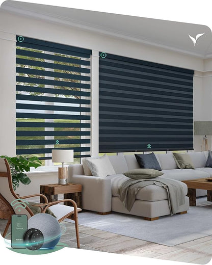 Yoolax Motorized Blinds with Remote, Motorized Zebra Shades Compatible with Alexa, Privacy Motorized Blinds, Zebra Shades for Windows Custom Size(V-Deep Sea)