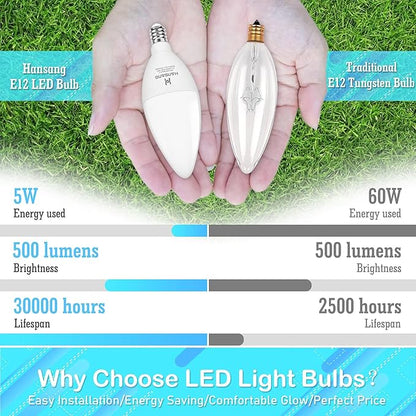 E12 LED Bulb Candelabra Base, Type B LED Bulb 50 Watt Equivalen 4000K Natural White B11 Small Base, Chandelier Ceiling Fan LED Light Bulbs 500 Lumens No-Dimmable Pack of 12