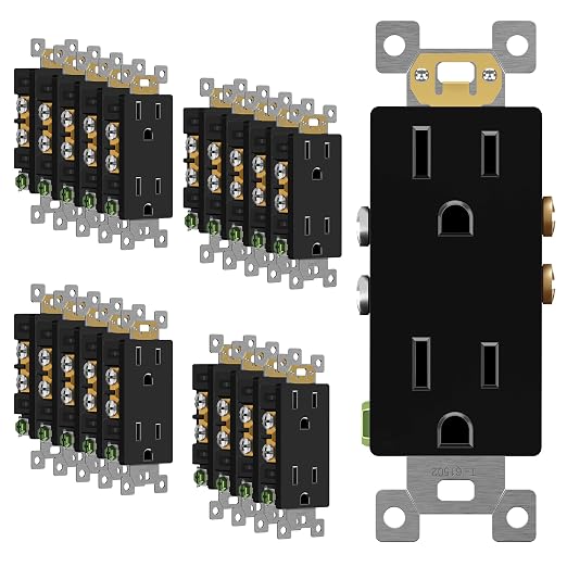 ENERLITES 20 Pack Decorator Wall Outlet, 15A Standard Electrical Receptacle | Self-Grounding, UL Listed, 5-15R, 125V, Non-Tamper Resistant Residential Outlets for Home, Kitchen, Bathroom, Glossy Black