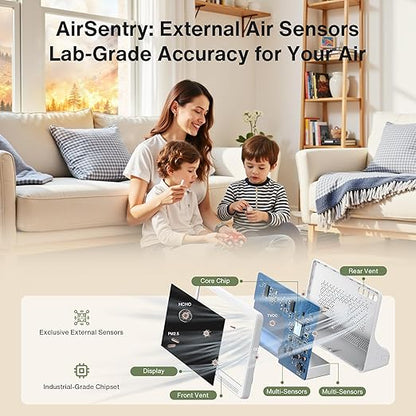 bonoch Upgrade Extended 12-Hour Battery Life 16 in 1 Air Quality Monitor Indoor with 7" Display, Professional Air Quality Meter for CO2, TVOC, PM2.5, PM1.0, PM10, HCHO, Temperature Humidity AQI & Time