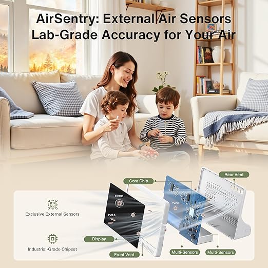 bonoch 16 in 1 Air Quality Monitor Indoor 7" Display 9 AQI+7 AQI Alerts, CO2 Monitor Air Quality Tester for CO2, TVOC, PM2.5 PM1.0 PM10, HCHO Temperature Humidity AQI & Time Air Quality Meter for Home