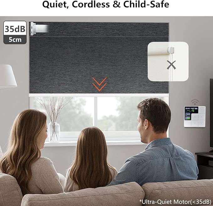 Motorized Blackout Roller Shades with Remote – Smart Blinds for Bedroom, Alexa Google Home Siri, Matter Compatible, Custom Electric Window Shades, Cordless Rechargeable
