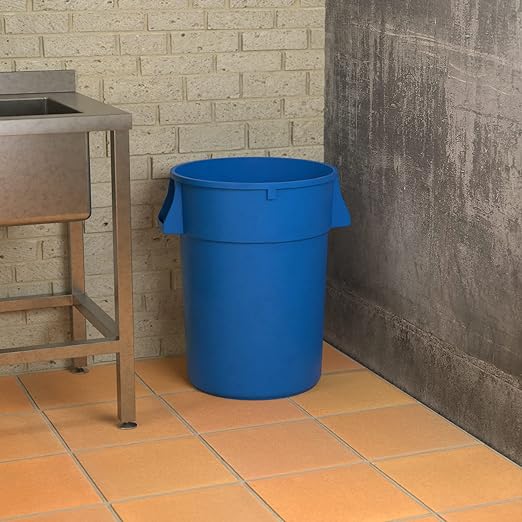 44 Gallon Blue Round Commercial Trash Can, Heavy-Duty Food Grade NSF Certified, Perfect for Restaurant, Office, School, Garage, Backyard, Workshop, Warehouse