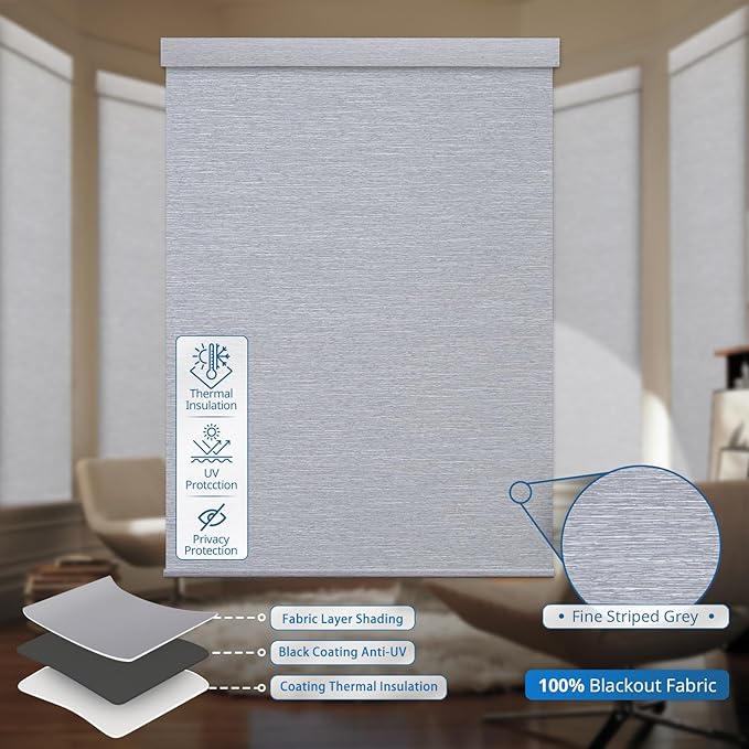 Motorized Blinds for Windows - Hapadif Roller Window Shades with Remote, No-Drill Installation, Cordless Automatic Blinds, Blackout Electric Blinds, Adjustable Height, Easy to Use (Grey, 33 x 72)