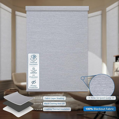 Motorized Blinds for Windows - Hapadif Roller Window Shades with Remote, No-Drill Installation, Cordless Automatic Blinds, Blackout Electric Blinds, Adjustable Height, Easy to Use (Grey, 27 x 72)