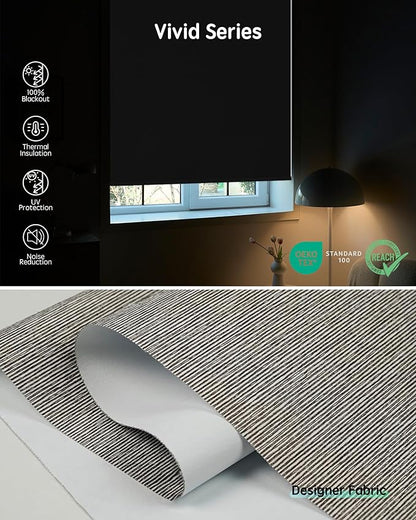Yoolax Motorized Blinds with Remote, Designer Smart Blinds Work with Alexa, Google, Apple Homekit, 100% Blackout Motorized Shades Custom Electric Shades Voice Control (V-Wood Stripe)