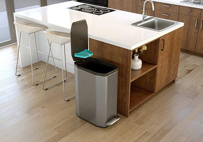 Home Zone Living 13 Gallon Slim Kitchen Trash Can with CleanAura Odor Control, Stainless Steel, Silver, 50 Liters