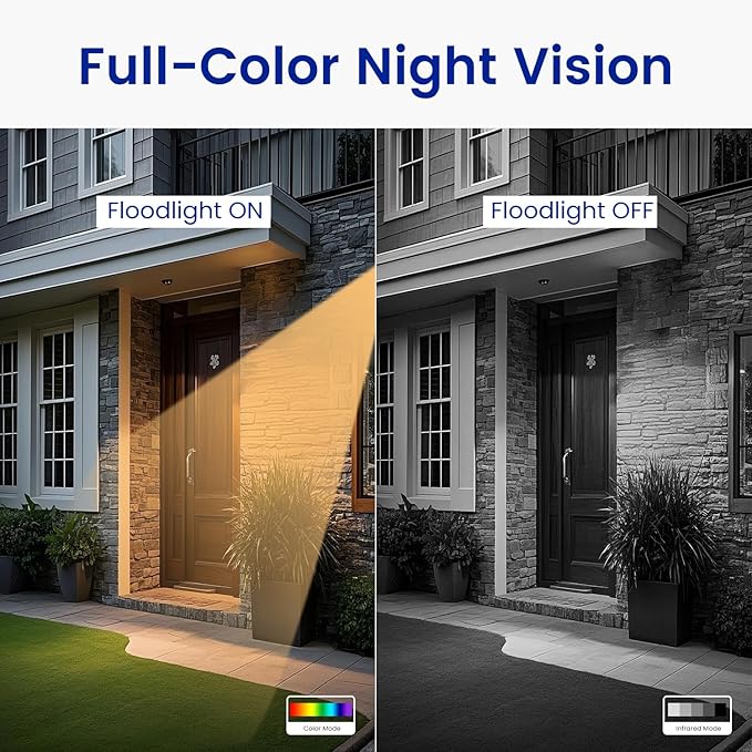 CasaCam Deluxe Wireless Security Camera System | 2 1080p Floodlight Cameras and one 7" Touchscreen Monitor | AC Powered, Two-Way Audio, Free APP, 32GB SD Card and Battery Installed, Model VS5002