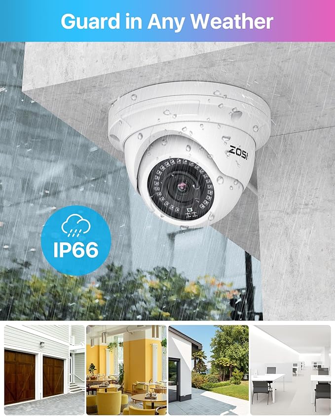 ZOSI 4 Pack 5MP Add-on PoE Security Cameras with Etherent Cables, Outdoor Indoor Home Dome Camera with Night Vision, IP66 Weatherproof, Only Compatible 4K/5MP NVR(Model:ZR08HN,ZR16HK,ZR16HB)