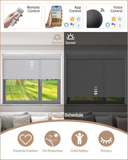 Kincmo Motorized Blinds with Remote, Light Filtering Roller Shades Work with Apple Homekit,Alexa,Google Home, Custom Electric Blinds with App,Voice Control (75% Blackout Classic Smoke)