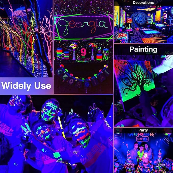 2 Pack 10W 48 LED Black Light Bars 1Ft 395-400nm UV Blacklight Tube with 5.9Ft Cord+Plug+Switch Linkable Black Light Fixtures for Bedroom Fluorescent Poster Body Paint Halloween Glow Party